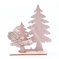 Undyed Platane Wood Home Display Decorations, Christmas Tree with Boy, BurlyWood, 136.5x42.5x149mm, 3pcs/set