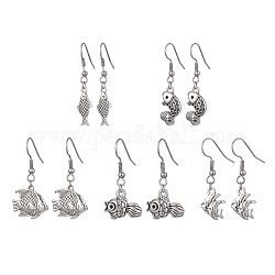 Fish Alloy Dangle Earrings, 304 Stainless Steel Earring for Women, Antique Silver, 35~43x8.5~18.5mm