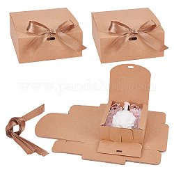 Квадратные подарочные коробки для ювелирных изделий из крафт-бумаги, с лентой, для юбилеев, свадьбы, Дни рождения, песчаный коричневый, готовый продукт: 11.5x11.5x5 см