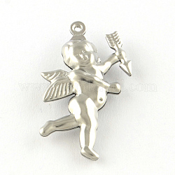 Cupid/Cherub 201 Stainless Steel Pendants, Smooth Surface, Hollow, Stainless Steel Color, 29x27.5x5mm, Hole: 1mm