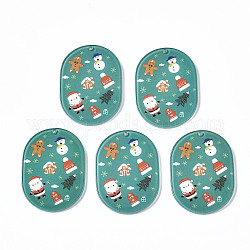 Colgantes de acrílico impresos transparentes, Navidad, oval, cadete azul, 39.5x28.5x2.5mm, agujero: 1.6 mm
