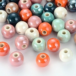 Abalorios redondos de porcelana hechas a mano pearlized, color mezclado, 6mm, agujero: 1.5 mm