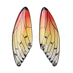 Прозрачные эпоксидные смолы кабошоны, со стразами, крыло, темно-золотистые, 58x19x1.8~2.5 мм