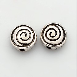 Perles en alliage de style tibétain, sans plomb et sans cadmium, plat rond, argent antique, 8x8x4mm, Trou: 1mm