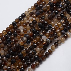 Natural Agate Round Beads Strand, Dyed, Faceted, Coconut Brown, 6mm, Hole: 1mm, about 62pcs/strand, 14.17 inch