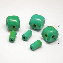 Natural Howlite Guru Bead Sets, T-Drilled Beads, 3-Holes Cube Beads and Column Beads for Buddhist Jewelry Making, Dyed, Sea Green, 10~11x7~13mm, Hole: 2mm