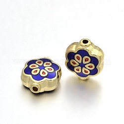 Flower Brass Enamel Beads, Golden, 10x8x4mm, Hole: 1mm