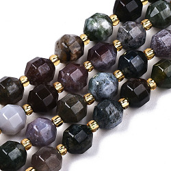 Natural Indian Agate Beads Strands, Faceted, Round, 8x7.5mm, Hole: 1.2mm, Beads: 3x2mm, about 38pcs/strand, 15.35 inch(39cm)