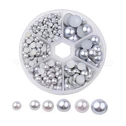 1caja de plástico abs imitación perla cúpula cabujones, semicírculo, gris, 4~12x2~6mm, aproximamente 690 unidades / caja