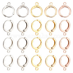 ARRICRAFT 20Pcs 5 Colors Brass Huggie Hoop Earring Findings, with Horizontal Loops, Mixed Color, 14x11.5x3mm, Hole: 1.6mm, Pin: 0.8mm, 4Pcs/color