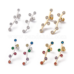 Boucles d'oreilles clous branche feuillée zircone cubique, 304 bijoux en acier inoxydable pour femme, couleur mixte, 28x8mm, pin: 0.7 mm