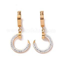 Crystal Rhinestone Crescent Moon Dangle Hoop Earrings, Ion Plating(IP) 304 Stainless Steel Jewelry for Women, Golden, 33mm, Pin: 1mm