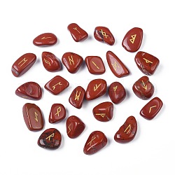 Natural Red Jasper Carved Beads, Tumbled Stone, Healing Stones for Chakras Balancing, Crystal Therapy, Meditation, Reiki, Divination Stone, Nuggets with Runes/Futhark/Futhorc, No Hole/Undrilled, 22~30x16~23x8.5~12.5mm, 25pcs/set