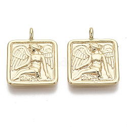 Brass Pendants, Nickel Free, Square with Angel, Real 18K Gold Plated, 17x13.5x3mm, Hole: 1.8mm