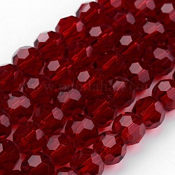 Hilos de cuentas de vidrio transparente, imitar cristal austriaco, facetas (32 facetas), redondo, de color rojo oscuro, 8mm, agujero: 1 mm, aproximamente 70~72 pcs / cadena, 20~20 pulgada