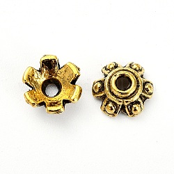 Tibetische Perlen Kappen & Kegel Perlen, Blume, Antik Golden, 7x3 mm, Bohrung: 1 mm