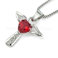 Fée zircone cubique avec collier pendentif coeur avec chaînes de boîte, bijoux en alliage de zinc platine pour femmes, rouge, 18.98 pouce (48.2 cm)