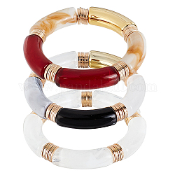 Anattasoul 3 Stück 3 Farben Acryl gebogene Röhre Perlen Stretch-Armbänder Set für Frauen, Mischfarbe, Innendurchmesser: 2-1/8 Zoll (5.4 cm), 1 Stück / Farbe
