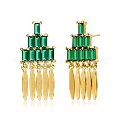 Ottone micro spianare orecchini zirconi, orecchini nappa, verde, oro, 26x12mm