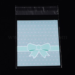 Rectangle OPP Cellophane Bags, with Bowknot Pattern, Sky Blue, 12.5x7.9cm, Unilateral Thickness: 0.035mm, Inner Measure: 9.5x7.9cm, about 95~100pcs/bag