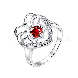 Corazón de bronce de moda los anillos de dedo de óxido de circonio cúbico, tamaño de 7, rojo, plata, 17.3mm