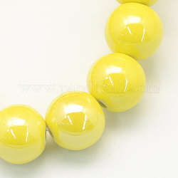 Fatti a mano pearlized rotonde in porcellana perline, giallo, 6mm, Foro: 1.5 mm