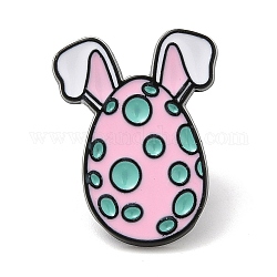 Huevo de Pascua con alfileres esmaltados con orejas de conejo para mujer, Broche de aleación negra de electroforesis para ropa de mochila, rosa, 22x17x1mm