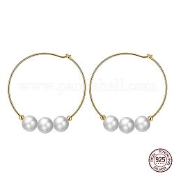 Natural Pearl Beaded Hoop Earrings, 925 Sterling Silver Earrings, Golden, 33mm