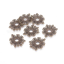 Tibetan Style Alloy Connector Cabochon Settings, Lead Free and Cadmium Free, Flower, Antique Bronze, 35.5mm long, 29mm wide, 1.5mm thick, hole: 1.5mm