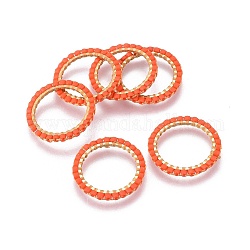 Miyuki & toho perline giapponesi fatte a mano, con 304 anello di collegamento in acciaio inossidabile placcato in oro, modello telaio, Anello / cerchio, arancio rosso, 18~19x1.7mm, diametro interno: 14mm
