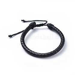 Bracelets tressés avec cordon en cuir réglable, avec du fil de nylon cordon, pochettes en toile de jute sacs à cordon, noir, 2 pouce ~ 2-7/8 pouces (5.1~7.2 cm), 6mm