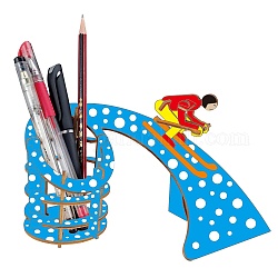 DIY 3d Holzpuzzle, handgefertigte Modellbausätze zum Thema Ski, mit Stifthalter, Holzhandwerksgeschenk-Montagespielzeug für Kinder, Freund, Deep-Sky-blau, 120x193x120 mm