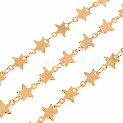 Handgefertigte Messinggliederketten, gelötet, mit Spule, Stern, echtes 18k vergoldet, 3.8x2.3x0.3 mm und 8.5x6x0.2 mm, ca. 16.4 Fuß (5m)/Rolle
