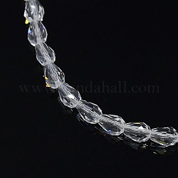 Tropfen Kristallglas Perlen Stränge, facettiert, Transparent, 3.5x5 mm, Bohrung: 1 mm, ca. 99 Stk. / Strang, 19.8 Zoll