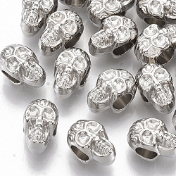 Placage de perles européennes en plastique ABS, Perles avec un grand trou   , pour halloween, crane, platine, 12x7.5x9.5mm, Trou: 4.5mm