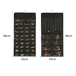 Прямоугольный складной рулон украшений из нетканого материала с 48 карманом, настенные подвесные органайзеры для подвесок, серьги, кольца, хранение браслетов, чёрные, 86x43 см