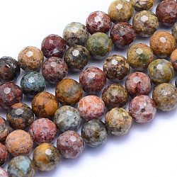 Chapelets de perles en jaspe d'océan naturelle, facette, ronde, 9.5~10mm, Trou: 0.8mm, Environ 40 pcs/chapelet, 15.75 pouce (40 cm)