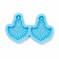 DIY Pendant Silicone Molds, for Earring Making, Resin Casting Molds, For UV Resin, Epoxy Resin Jewelry Making, Fan, Sky Blue, 42x68x6mm, Hole: 3mm, Inner Diameter: 35x29mm