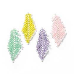 Gros pendentifs de perles de rocaille japonaises tressées toho, plume, couleur mixte, 55x23x2mm, Trou: 0.7mm