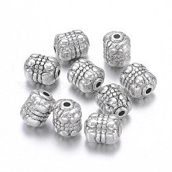 Tibetan Style Alloy Beads, Barrel, Antique Silver, Lead Free & Cadmium Free, about 6.5mm in diameter, 8mm thick, hole: 1mm