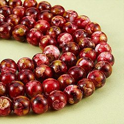 2 brins 2 couleurs imitation naturelle agate rouge du sud et brins de perles d'agate de la forêt tropicale, ronde, 6mm, Trou: 1mm, Environ 62~68 pcs/chapelet, 15.70 pouce (39.87 cm), 1 brin / couleur