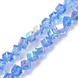 Electroplate Transparent Glass Beads Strands, Faceted, AB Color Plated, Cube, Blue, 9x8.5x8.5mm, Hole: 1.4mm, about 72pcs/strand, 24.80''(63cm)
