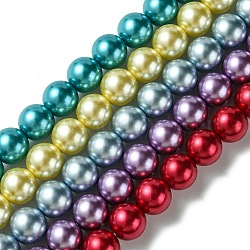 Hebras de perlas de vidrio ecológicas, redondo, teñido, cordón de algodón rosca, color mezclado, 14mm, agujero: 1.2~1.5 mm, aproximamente 30 pcs / cadena, 15.7 pulgada