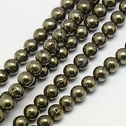 Chapelets de perles de pyrite naturelle , ronde, 5mm, Trou: 1mm, Environ 80 pcs/chapelet, 15.74 pouce