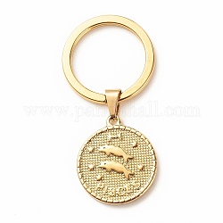 304 Stainless Steel Pendants Keychain, with 304 Stainless Steel Split Key Rings, Flat Round with Twelve Constellations, Pisces, 6.2cm