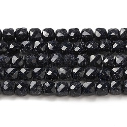Synthetic Blue Goldstone Beads Strands, Cube, Faceted, Grade AA, 4x4x4mm, Hole: 0.7mm, about 95pcs/strand, 14.96~15.16''(38~38.5cm)