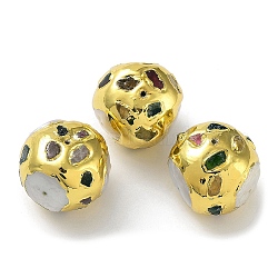 Perles de jade teintes naturelles, avec des accessoires en laiton doré et une perle keshi naturelle, Plaqué longue durée, ronde, 21~21.5x20~21x20~21mm, Trou: 1mm