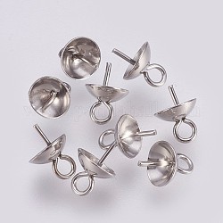 201 Bügelanhänger aus Edelstahl, für die Hälfte gebohrt Perlen, mit 201 Stahlstift Edelstahl, Edelstahl Farbe, Fach: 5.5 mm, 8x6 mm, Bohrung: 1.5 mm, Stift: 0.7 mm