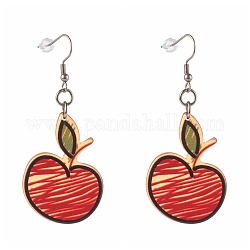 Boucles d'oreilles pendantes en acrylique transparent pomme, avec 316 crochets d'oreille chirurgicaux en acier inoxydable, rouge, 63mm, pin: 0.7 mm