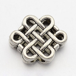 Brass Chinese Knot Beads, Antique Silver, 9x11x4mm, Hole: 2.5mm